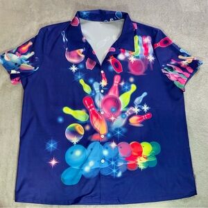 Vibrant Blue Bowling Graphic Men's Shirt